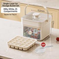 Food-grade Ice Cube Tray Double-layer Ice Storage Box Press Cap Ice Maker  for Refrigerator Storage White - 25 Grid