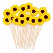 Cake Picks 10-Piece Sunflower Yellow Fabric Flower Toppers with Pointed Stems for Cakes, Cupcakes, Birthday Party Dessert Decor įvairiaspalvis