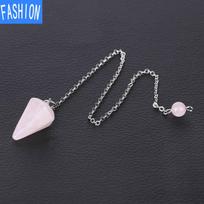 Crystal Liu Rombic Cut kūgio formos švytuoklinis pakabukas RoseQuartz
