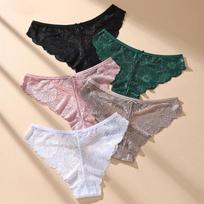 5PCS Women Floral Lace Panties Sexy Perspective Underwear Low Waist Solid Underpants Breathable Intimates Female Lingerie M-XL M įvairiaspalvis