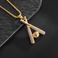 Baseball Bat Hip Hop Sports Men's Trendy Accessories New Pendant Necklace 60CM(Necklace Long)