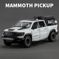 1:32 „Dodge RAM 1000 TRX Mammoth Picku“ lydinio automobilio modelio garsas ir šviesa, patraukiami atgal, vaikiški žaislų kolekcionieriai, gimtadienio dovana balta