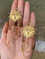 Vintage Style Copper Sun And Star Drop Earrings Handmade Geometric Jewelry For Ladies