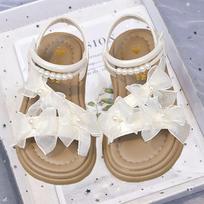 Girls Princess Sandals With Pearl Decor Adjustable Velcro Strap PU Upper Rubber Sole Beach Daily Wear Sizes 2630, Pack of 5 Pairs pilkšvai balta