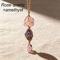 Colorful Natural Healing Handmade Crystal Raw Stone Car Pendant Crystal Raw Stone Woven Rope Braceletfor Gift One Size