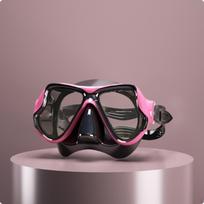 Reinforced Glass Snorkel Set Leak Resistant Dry Facepiece Easy Breathing AntiFog Diving Rose Red Black