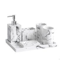 6 Pieces Marble Washroom Set Nordic Style Piece Polyresin for Hotel, Showroom White balta