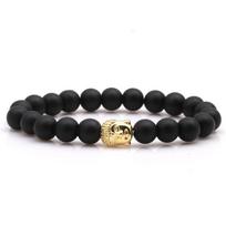 Simple Style Buddha Bracelet Men Women 8mm Onyx Stone Strand Braslet Leisure Versatile Accessories Cool Riding Hand Jewelry