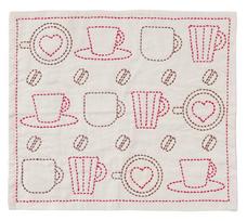 Hara wool embroidery coffee cup 30cm x white kit, dishcloth/sashiko kit, design, 34cm, cotton.