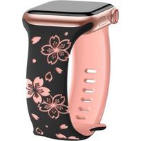 Apyrankė Apple Watch Series 11 10, 9 8 SE 7 6 5 4 3 2 1 Ultra 2/3, 42mm-44mm-45mm-46mm-49mm - Silikoninė Graviruota Gėlė Juoda/Rožinė juoda