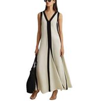 Yousheng Women Maxi Dress V-Neck Sleeveless Contrast Color Loose Fit Long Dress Double Sided Wear Holiday Travel Dress L