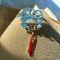 Retro Burnt Blue Crane Classical Tassel Pressed Placket Accessories High-end Brooch 3cm*5cm