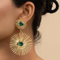 Fashionable Design Emerald Earrings, High-end Geometric Round Radial Earrings 1cm*3cm