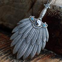 Tai Chi Feather Fan Small Fan Pendant Necklace Hanfu Accessories Fan Antique Style Retro Pendant 50CM(Necklace Size)