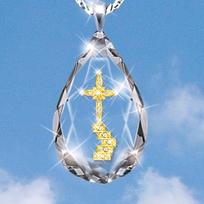 European and American Cross-shaped Two-color Crystal Drop Necklace Pendant 60CM(Necklace Long)