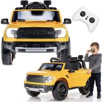 Ford Raptor vaikiškas elektromobilis SUV, akumuliatorinis vaikiškas automobilis su nuotolinio valdymo pultu, LED, MP3, geltonas