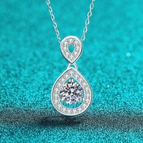 Sterling Moissanite Waterdrop Pendant Necklace Women Hollow Design Delicate Locket Chain Elegant Daily Wear 925 Sterling Silver