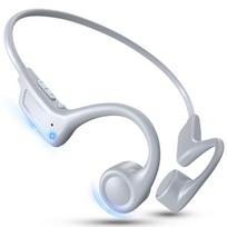 Bone conduction lightweight 10 hours continuous fast call noise physical button for listening while doing other earphones, Bluetooth, open-ear design, pilka spalva