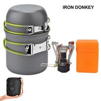IRONDONKEY Camping Set Pot Stove Package Mountaineering Backpack Travel Outdoor Portable Picnic Stove Cooking Equipment žalia