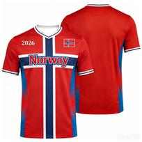 2026 m. vasaros Norvegijos futbolo marškinėliai 3D spausdinti sportiniai marškinėliai vyrams ir moterims, kvėpuojantys ir greitai džiūstantys sportiniai marškinėliai S