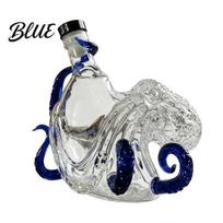 Whiskey Decanter Octopus Shaped Decanter 3D Blown Glass Wine Bottle with Stopper 400ml Handmade Lead-Free Barware Creative Bar Decor Gift skaidri mėlyna spalva