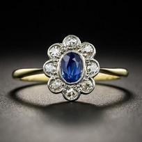Vintage Oval Blue Sapphire & Diamond Halo Ring 14K Gold Floral Cluster Engagement Ring Luxury Antique Style Jewelry For Women 7