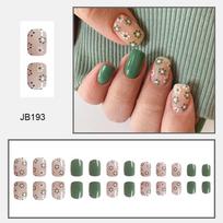 24pcs Press On Nails Dark Green Flower Wearable Nails Removable Early Spring Flower Fake Nails Manicure Patches Short Square Nails
