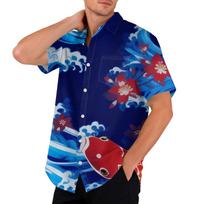Hawaiian Print - Men's Casual Short Sleeved Shirt L tamsiai mėlyna spalva