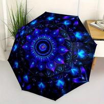 Vibrant Blue Mandala Art Print, Decorative Wall HangingUmbrella with Cute Design, Portable 3-Fold Compact Umbrella for Men & Women, Valentine's Day Mo