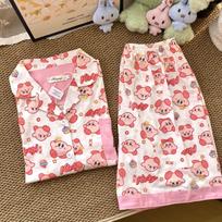Japanese models full of printed stars, Kirby pajamas, women's summer short-sleeved shorts, cardigan, two-piece set of soft cute loungewear S