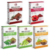 BRALCON Methi, Amla, Shikakai, Bhringraj, Hibiscus Powder Combo for Face and Hair | 100% Natural & Chemical-Free | Pack of 5 | 500gm brown