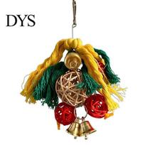Parrot Chewing Toy Jingle Bell Toy, Red Green Christmas Bird Cage Durable Cotton Rope for Lovebirds Budgies Conures Cockatiels Safe Chew A