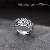 New Retro Wufu Copper Coins and Five Emperors Coins Open Rings for Men and Women Retro one size(US size 6-13)