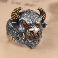 Bull Head Ring Men's Domineering Retro Zodiac Cow Ring Open Mouth Ring Gift 6