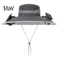 Outdoor Fishing Hat with Solar Panel Fisherman Moisture-Wicking Mesh Portable Cooling Fan Cap Design Waterproof Coating Wide-Brimmed Dual-Power tamsiai pilka spalva