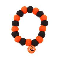 Small Dog Collar for Halloween Pom-Pom Pet Collar, Cute Stretch Cat with Pumpkin Pom-pom Bell, Soft Black Orange Pom-Poms Cats Dogs Festive L A