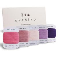 Daruma Sashiko Medium Card Type x 5 with Sashiko Sewing Embroidery Value Set Thread, Weight, 100% Cotton, (30m) Colors, Manual, & (Butterfly) rožinė