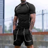 Men's Sporty Running Fitness Suit Short Sleeve T-Shirt and Short Pants Tight Clothing Set for Summer Cross-Border Exercise S juoda