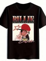 Unisex'S Graphic T-Shirt - Bold BILLIE Lettering & Red Star Design - Black Tee With Red Accents M