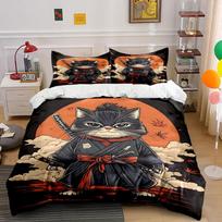 Samurai cat, autumn leaves. Bedding sets Duvet cover sets Duvet covers Pillowcases(1*Duvet Cover 2*Pillowcases without duvet insert) 135x200cm