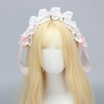 Sweet Ruffled Hairband Ribbon Bow Anime Maid Cosplay Headdress  Masquerade Headpiece Style1 Pink