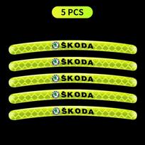 Car Wheel Tire Rim Hub Reflective Luminous Emblem Sticker Car Styling for Skoda Fabia Kodiaq Kamiq Superb Yeti Octavia Enyaq Rapid Karoq Derivati 5pcs