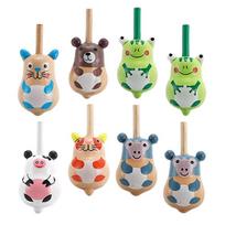 8Pcs Animal Wooden Gyro Toy Wood Rotary Tops Chinese Traditional Toy Wooden Gyro Toys (Mixed Style)