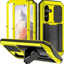 Skirta Samsung S26 S25FE S25 Edge S24 S23 S22 Plus S21 Ultra Tvirtas Metalinis Smūgiams Atsparus Dėklas Ekrano Apsauga Slankioji Kameros Dangtelis aluminum&Case & Camera Protector&Galaxy S22 5G geltona