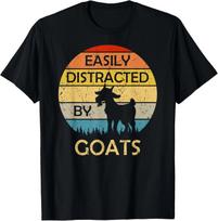 Easily Distracted By Goats Retro Vintage Funny Goat Lover Gift Unisex T-Shirt M