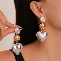 Contrast Color Metallic Geometric Love Earrings, Elegant High-end Earrings for Women 1cm*3cm