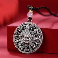 Necklace Gangchu Eight Treasures Compass Men's Retro Tibetan Style Yellow God of Wealth Pendant Pendant 50CM(Necklace Size)