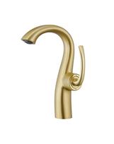 Brushed Gold Gooseneck Bathroom Sink Mixer Tap Deck Mount Lavatory Vanity Faucet Solid Brass Body Durable Ceramic Spool (as the picture,Brushed Gold)