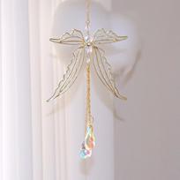 Metal Dragonfly Sun Catcher Hanging Ornaments Window Home Decor Elf Wings Crystal Crafts Car Hanging Housewarming Gifts (as the picture,hanging&30CM Length)