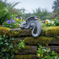 Dervinė drakono figūrėlė Dekoratyvinė statulėlė Detalus dizainas Ornamentas sodui, kiemui, terasai Table Edge Dragon gray